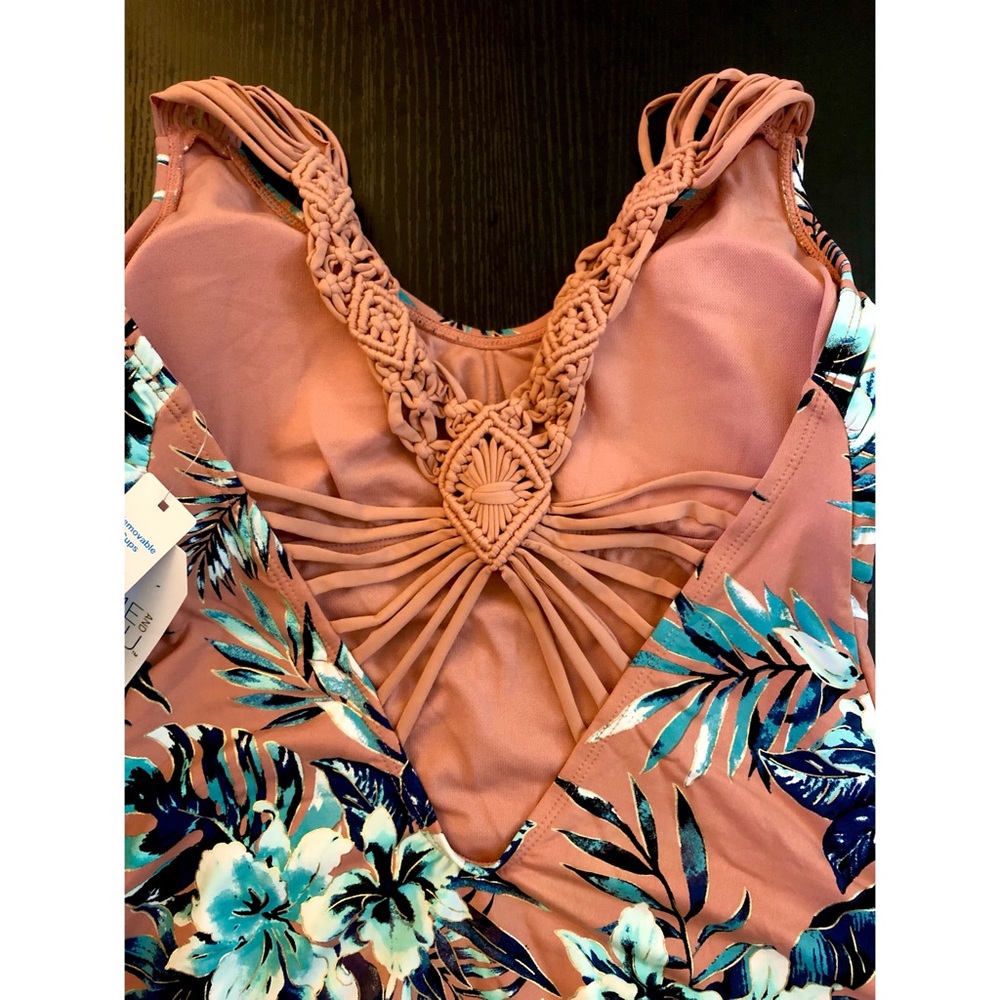 Tropical Floral One Piece Swimsuit / Bathing suit with Macramé Back Medium. - Picture 5 of 7